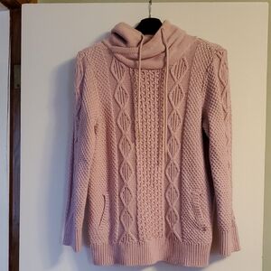 LL Bean 100% Cotton Light Pink Cowl Neck Sweater